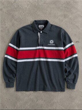 Barbarian Fanshawe Rugby Shirt Men Large Gray Red Striped Long Sleeve Colligate